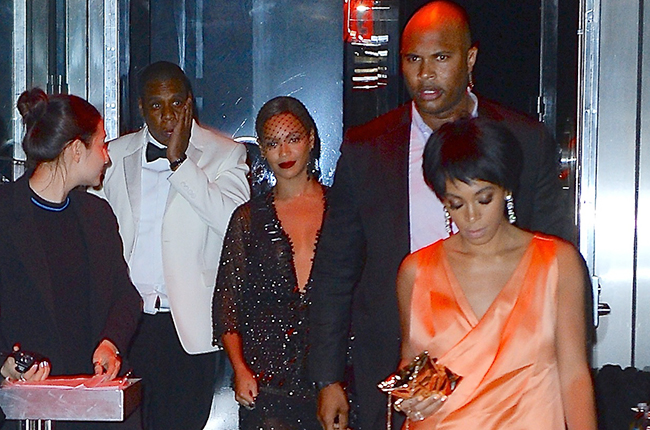 Jay-Z, Beyonce' & Solange exit The Standard hotel after the "elevator incident".